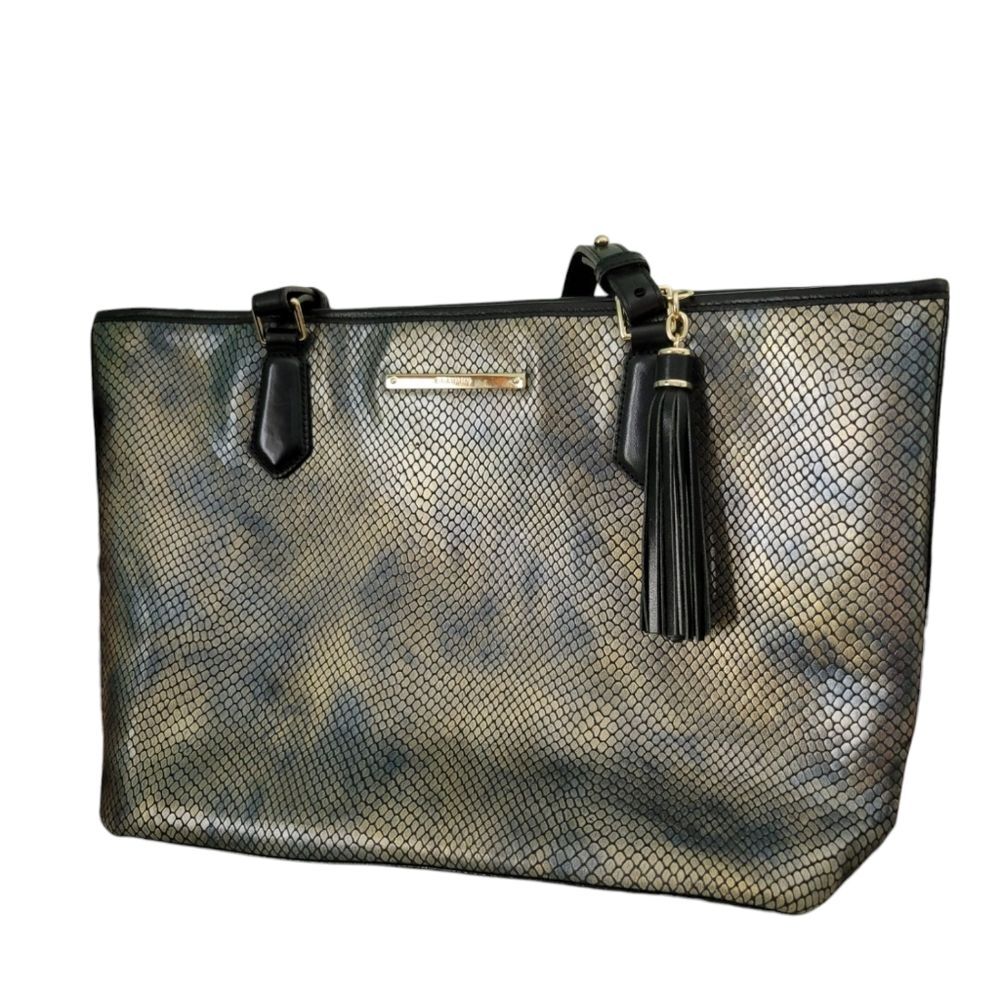 Brahmin Medium Asher Tote Satchel Graphite Limerick Snake Print Leather Rare